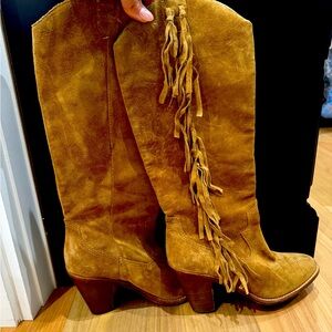 Ash Tan Suede Fringe Cowgirl Boots (Lightly Worn)